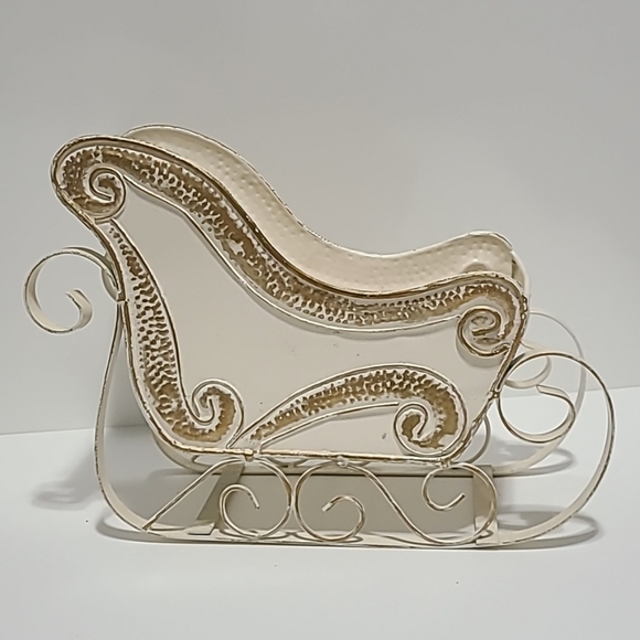 VINTAGE METAL CREAM SANTA'S SLEIGH - Picture 5 of 9